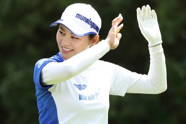 Hina Arakaki of Japan smiles during the final round of the Golf5 Ladies at Golf5 Country Yokkaichi Course on September 05, 2021 in Yokkaichi, Mie,...