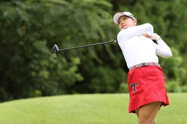 Yuri Yoshida of Japan hits her tee shot on the 3rd hole during the final round of the Golf5 Ladies at Golf5 Country Yokkaichi Course on September 05,...
