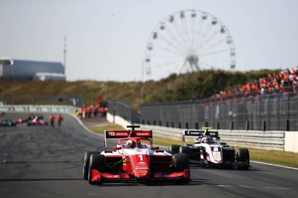 Race winner Dennis Hauger of Norway and Prema Racing drives into parc ferme during race 3 of Round 6:Zandvoort of the Formula 3 Championship at...