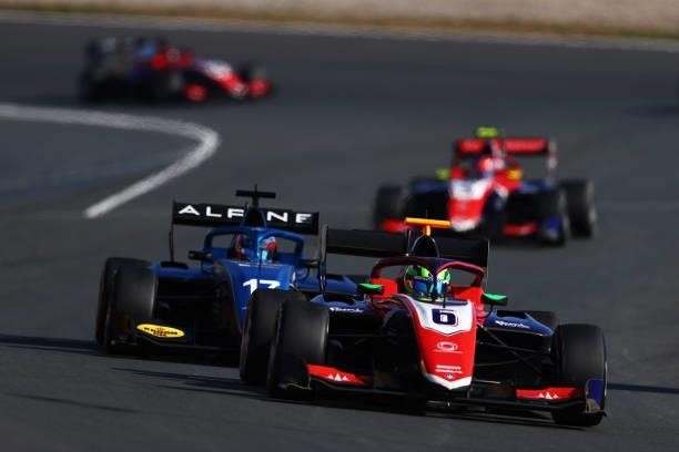 David Schumacher of Germany and Trident leads Victor Martins of France and MP Motorsport during race 3 of Round 6:Zandvoort of the Formula 3...