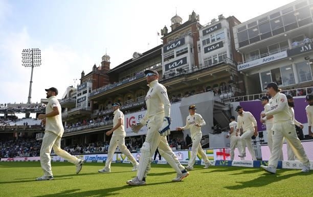 England walk out ahead of day four of the Fourth LV= Insurance Test Match between England and India at The Kia Oval on September 05, 2021 in London,...