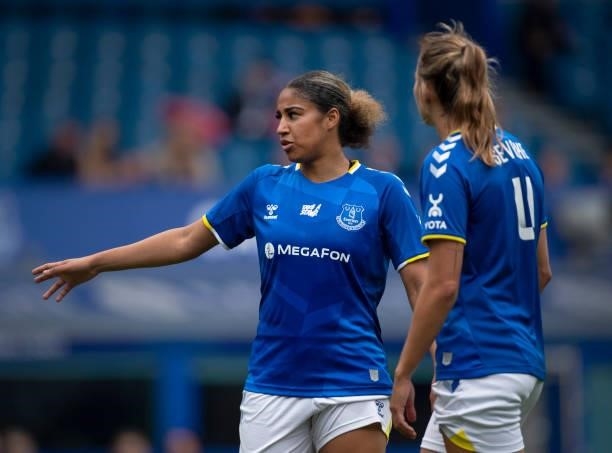 Gabby George and Rikke Sevecke of Everton during the Barclays FA Women's Super League match between Everton Women and Manchester City Women at...