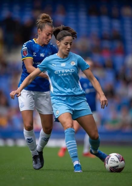 Aurora Galli of Everton and Vicky Losada of Manchester City in action during the Barclays FA Women's Super League match between Everton Women and...