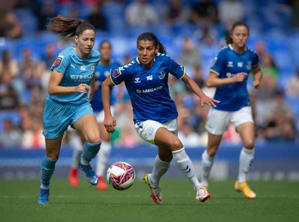 Kenza Dali of Everton and Vicky Losada of Manchester City in action during the Barclays FA Women's Super League match between Everton Women and...