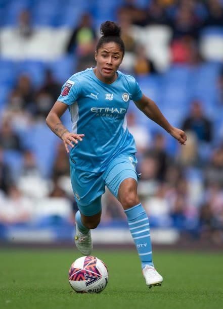 Demi Stokes of Manchester City during the Barclays FA Women's Super League match between Everton Women and Manchester City Women at Goodison Park on...