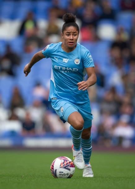 Demi Stokes of Manchester City during the Barclays FA Women's Super League match between Everton Women and Manchester City Women at Goodison Park on...