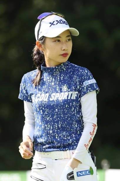 Yuka Yasuda of Japan looks on during the final round of the Golf5 Ladies at Golf5 Country Yokkaichi Course on September 05, 2021 in Yokkaichi, Mie,...