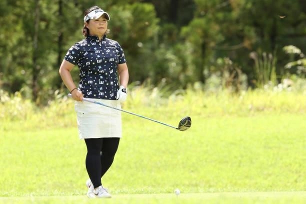 Hiroko Azuma of Japan looks on during the final round of the Golf5 Ladies at Golf5 Country Yokkaichi Course on September 05, 2021 in Yokkaichi, Mie,...