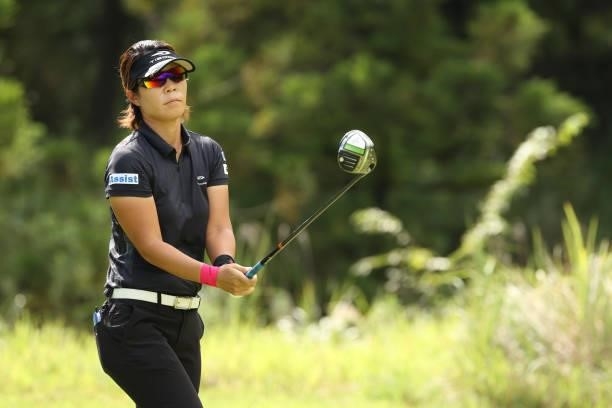 Lala Anai of Japan hits her tee shot on the 2nd hole during the final round of the Golf5 Ladies at Golf5 Country Yokkaichi Course on September 05,...