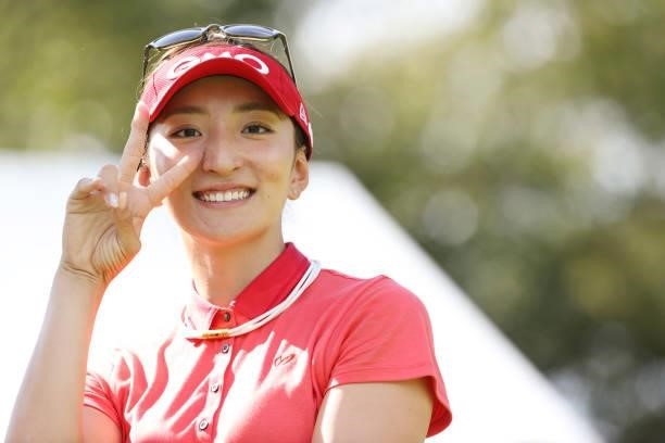Hana Wakimoto of Japan smiles during the final round of the Golf5 Ladies at Golf5 Country Yokkaichi Course on September 05, 2021 in Yokkaichi, Mie,...