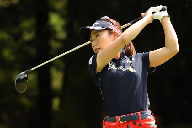 Ayako Kimura of Japan hits her tee shot on the 2nd hole during the final round of the Golf5 Ladies at Golf5 Country Yokkaichi Course on September 05,...