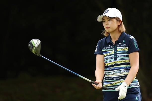 Aya Kinoshita of Japan hits her tee shot on the 2nd hole during the final round of the Golf5 Ladies at Golf5 Country Yokkaichi Course on September...