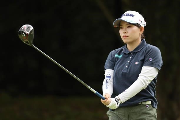 Minami Katsu of Japanhits her tee shot on the 2nd hole during the final round of the Golf5 Ladies at Golf5 Country Yokkaichi Course on September 05,...