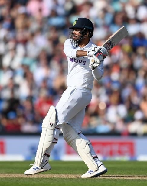 Umesh Yadav of India bats during day four of the Fourth LV= Insurance Test Match between England and India at The Kia Oval on September 05, 2021 in...