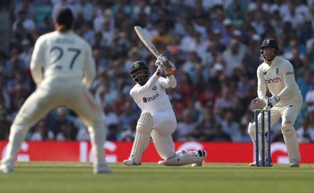Jasprit Bumrah of India bats during day four of the LV= Insurance test match between England and India at The Kia Oval on September 05, 2021 in...