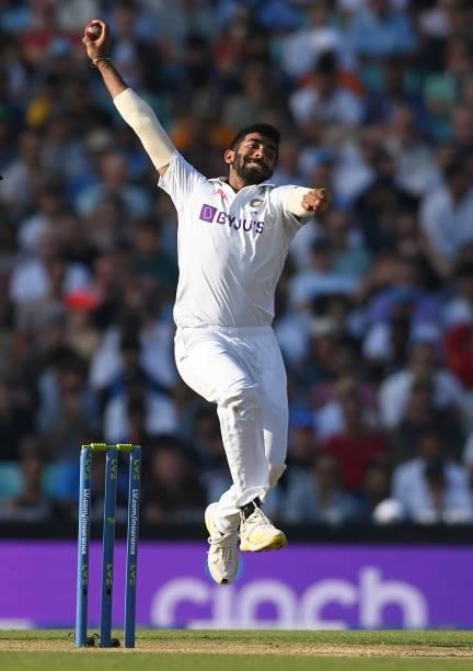 Jasprit Bumrah of India bowls during the fourth day of the 4th LV= Test Match between England and India at The Kia Oval on September 05, 2021 in...