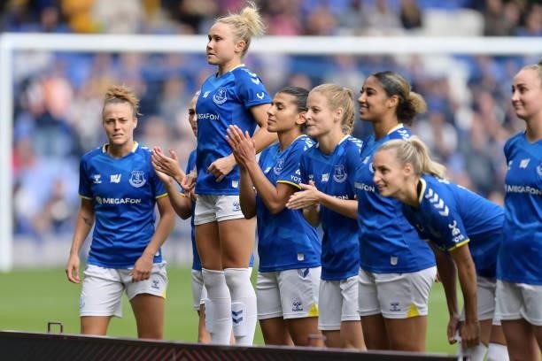 Izzy Christiansen of Everton Women jumps before the Barclays FA Women's Super League match between Everton Women and Manchester City Women at...