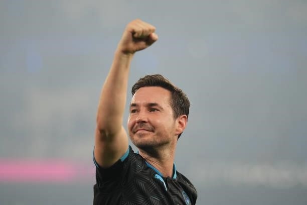 Martin Compston in action during Soccer Aid for Unicef 2021 at Etihad Stadium on September 04, 2021 in Manchester, England.