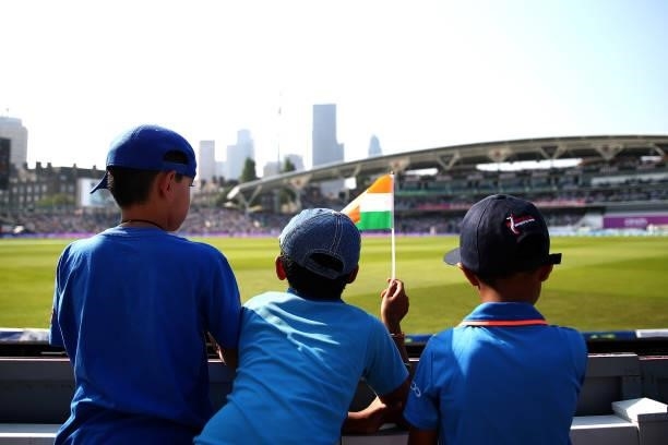 DYoung fans watch the match uring Day Four of the Fourth LV= Insurance Test Match between England and India at The Kia Oval on September 05, 2021 in...
