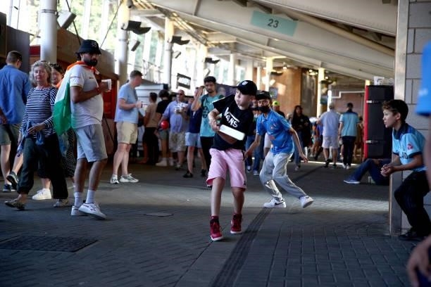 Game of cricket is played in the food concourse during Day Four of the Fourth LV= Insurance Test Match between England and India at The Kia Oval on...