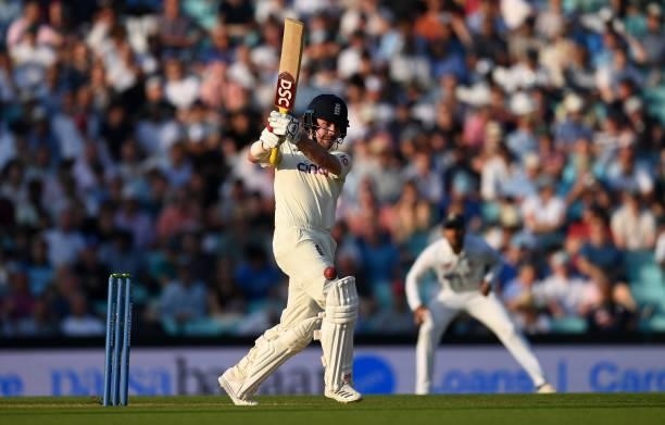 Rory Burns of England bats during day four of the Fourth LV= Insurance Test Match between England and India at The Kia Oval on September 05, 2021 in...