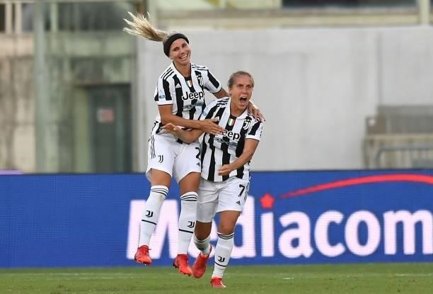 Valentina Cernoia of Juventus women celebrates after scoring her team third goal during the Women Serie A match between ACF Fiorentina and Juventus...