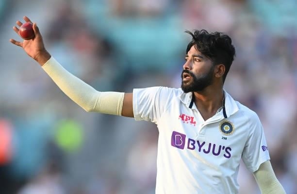 Mohammed Siraj of India catches the ball during the fourth day of the 4th LV= Test Match between England and India at The Kia Oval on September 05,...
