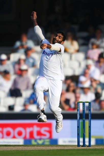 Jasprit Bumrah of India in action during the Fourth LV= Insurance Test Match: Day Four between England and India at The Kia Oval on September 05,...