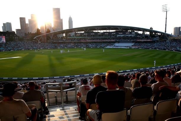 The sun sets during Day Four of the Fourth LV= Insurance Test Match between England and India at The Kia Oval on September 05, 2021 in London,...