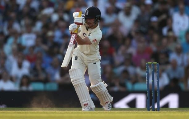 Rory Burns of England bats during day four of the LV= Insurance test match between England and India at The Kia Oval on September 05, 2021 in London,...