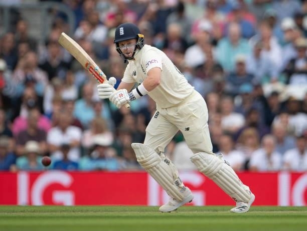 Ollie Pope of England batting during the Fourth LV= Insurance Test Match: Day Two between England and India at The Kia Oval on September 03, 2021 in...