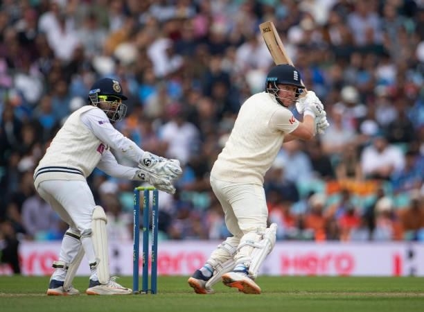 Jonny Bairstow of England batting as Rishabh Pant of India keeps wicket during the Fourth LV= Insurance Test Match: Day Two between England and India...