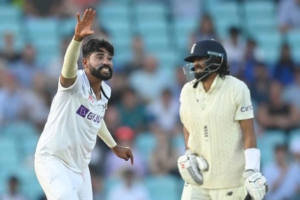 Mohammed Siraj of India appeals for the wicket of Mohammed Siraj of England during the fourth day of the 4th LV= Test Match between England and India...