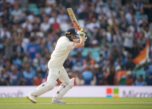 Chris Woakes of England batting during the Fourth LV= Insurance Test Match: Day Two between England and India at The Kia Oval on September 03, 2021...