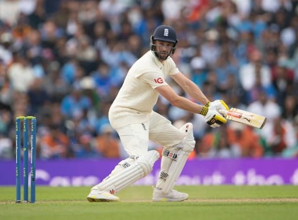 Chris Woakes of England batting during the Fourth LV= Insurance Test Match: Day Two between England and India at The Kia Oval on September 03, 2021...