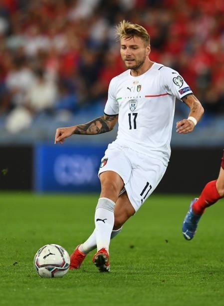 Ciro Immobile of Italy in action during the 2022 FIFA World Cup Qualifier match between Switzerland and Italy at St Jacob Park on September 05, 2021...
