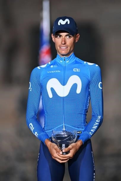 Enric Mas Nicolau of Spain and Movistar Team celebrates winning the second place on the podium ceremony after the 76th Tour of Spain 2021, Stage 21 a...