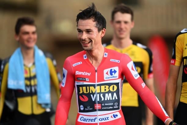 Primoz Roglic of Slovenia and Team Jumbo - Visma red leader jersey crosses the finishing line during the 76th Tour of Spain 2021, Stage 21 a 33,8 km...