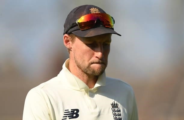 Joe Root of England looks on during the fourth day of the 4th LV= Test Match between England and India at The Kia Oval on September 05, 2021 in...