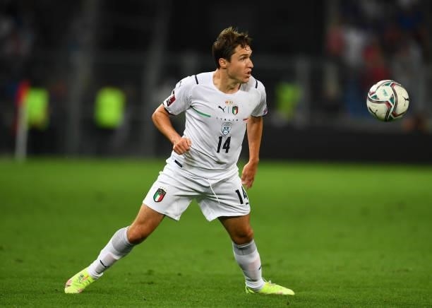 Federico Chiesa of Italy in action during the 2022 FIFA World Cup Qualifier match between Switzerland and Italy at St Jacob Park on September 05,...