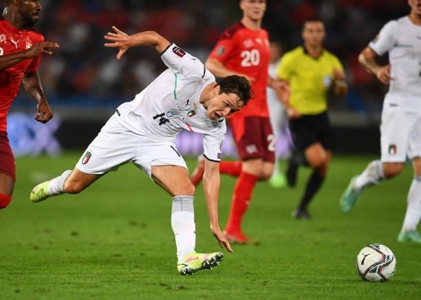 Federico Chiesa of Italy in action during the 2022 FIFA World Cup Qualifier match between Switzerland and Italy at St Jacob Park on September 05,...