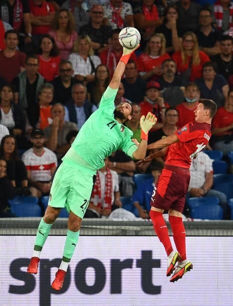 Gianluigi Donnarumma of Italy in action during the 2022 FIFA World Cup Qualifier match between Switzerland and Italy at St Jacob Park on September...