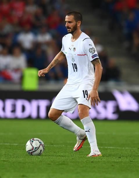 Leonardo Bonucci of Italy in action during the 2022 FIFA World Cup Qualifier match between Switzerland and Italy at St Jacob Park on September 05,...