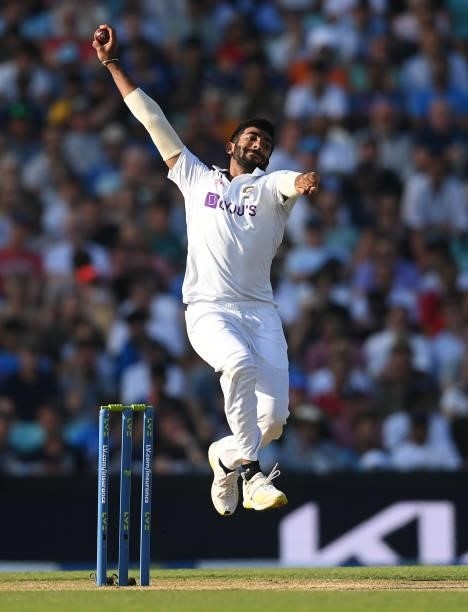 Jasprit Bumrah of India bowls during the fourth day of the 4th LV= Test Match between England and India at The Kia Oval on September 05, 2021 in...