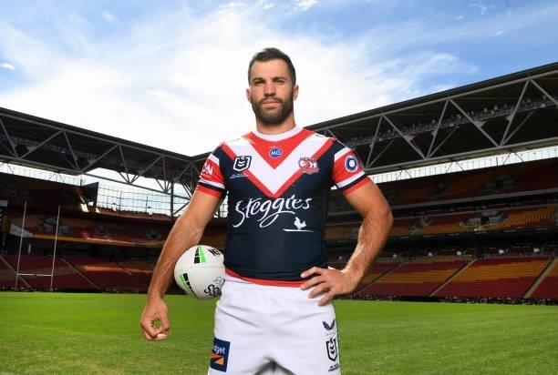 Sydney Roosters captain James Tedesco poses for photos during the 2021 NRL Finals series launch at Suncorp Stadium on September 06, 2021 in Brisbane,...