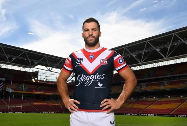 Sydney Roosters captain James Tedesco poses for photos during the 2021 NRL Finals series launch at Suncorp Stadium on September 06, 2021 in Brisbane,...