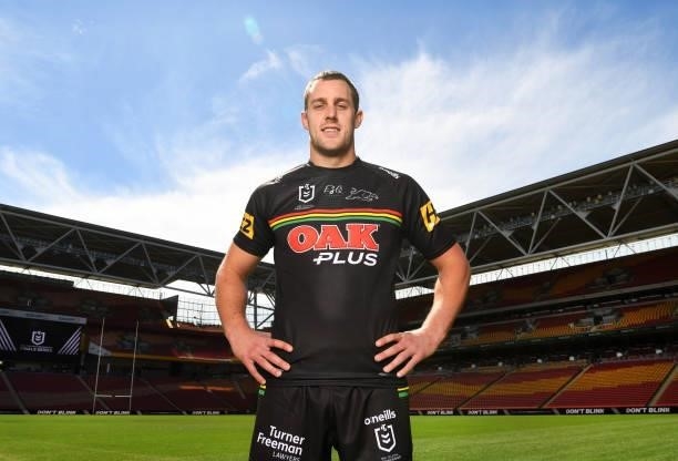 Penrith Panthers captain Isaah Yeo poses for photos during the 2021 NRL Finals series launch at Suncorp Stadium on September 06, 2021 in Brisbane,...