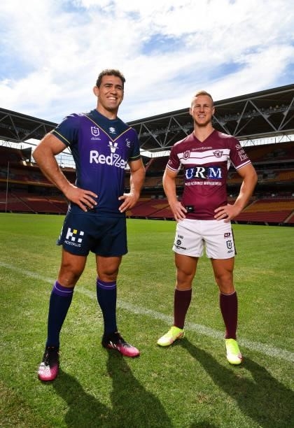 Melbourne Storm captain Dale Finucane and Manly-Warringah Sea Eagles captain Daly Cherry-Evans pose for photos during the 2021 NRL Finals series...