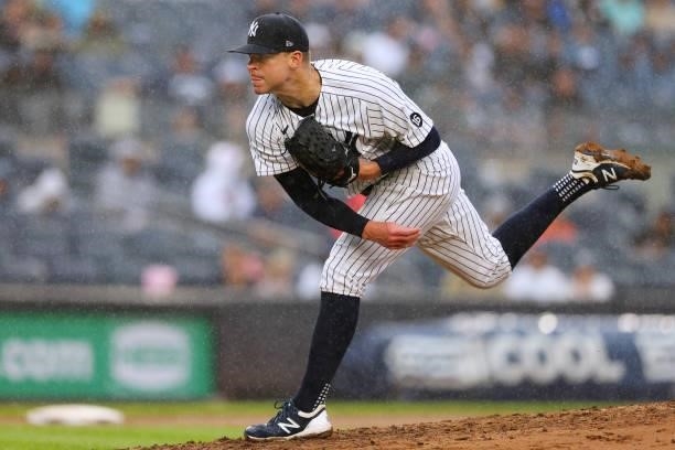 Corey Kluber of the New York Yankees in action against the Baltimore Orioles during a game at Yankee Stadium on September 5, 2021 in New York City.
