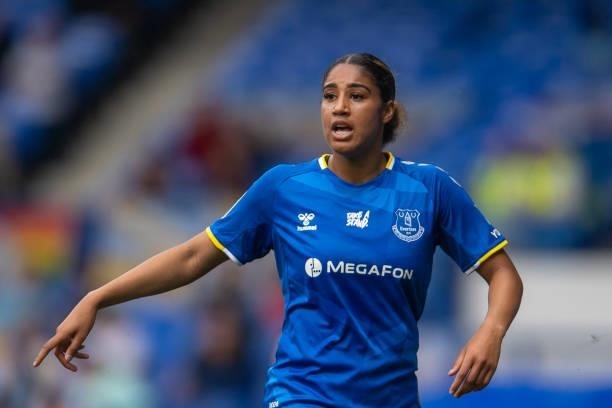 Gabby George of Everton Women during the Barclays FA Women's Super League match between Everton Women and Manchester City Women at Goodison Park on...